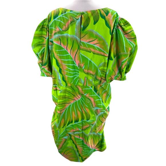 Anthropologie Farm Rio Green palm Leaf Print Dress puff sleeve sz 3x - Picture 6 of 11